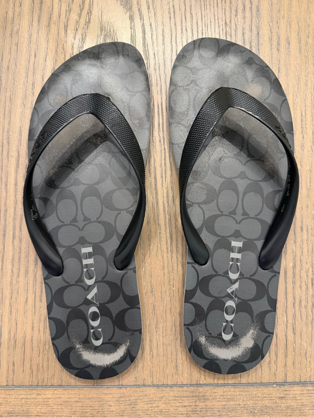 Coach Black/Gray Signature Monogram Flip Flops